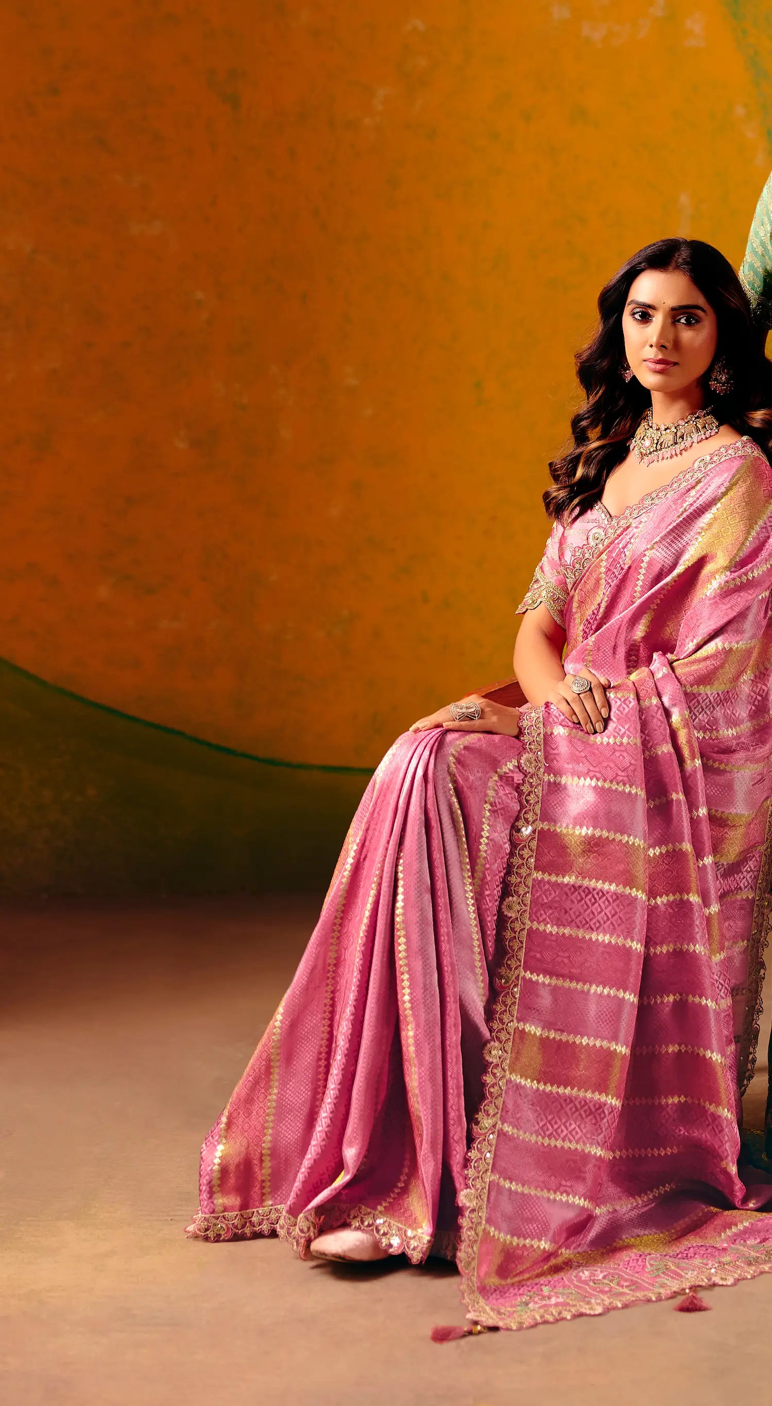 Tulip Pink Jacquard Silk Embroidery Saree