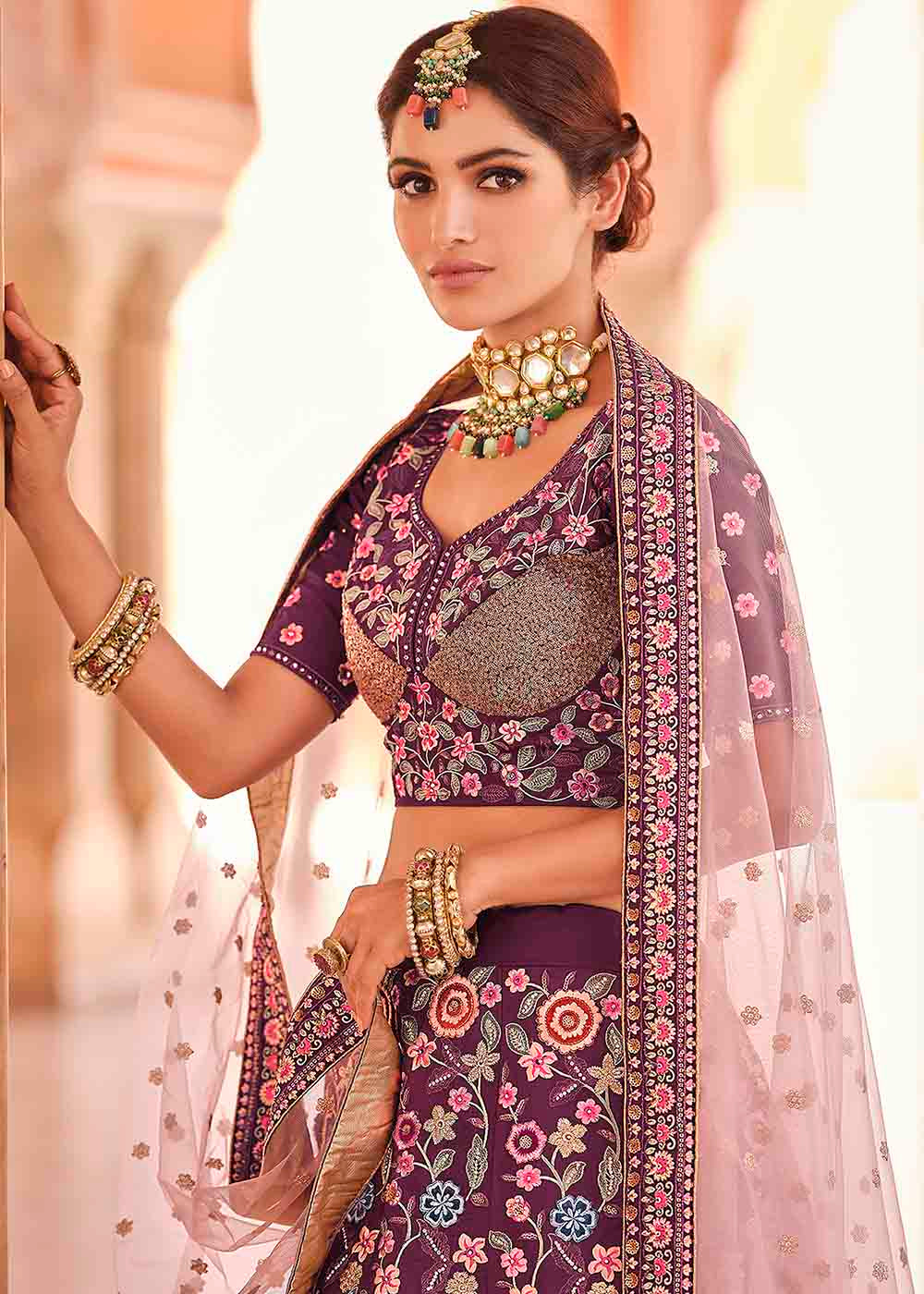 Rasin Purple Crepe Lehenga Choli with Thread, Zarkan & Sequins work | Ready To Wear - qivii