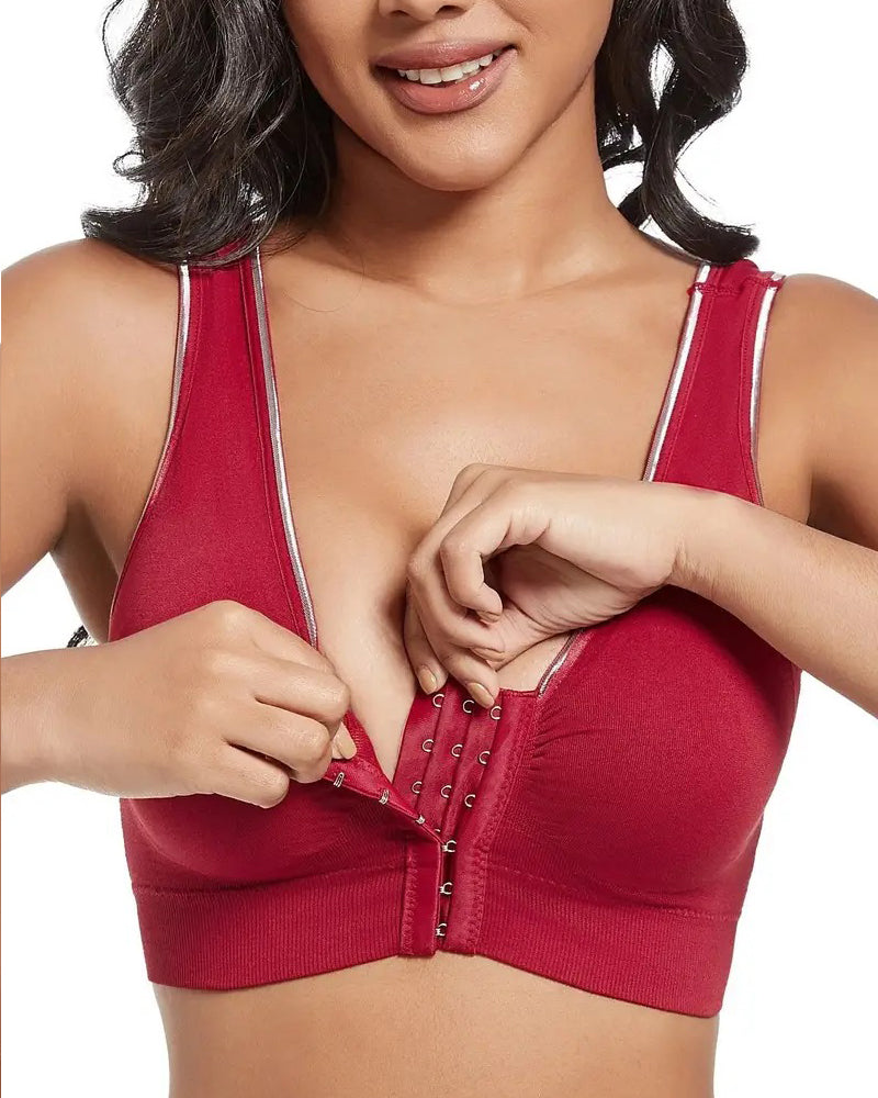 Women's Plus Size Front Buckle Solid Hollow Breathable Wireless Sports Bra  - By Qivii