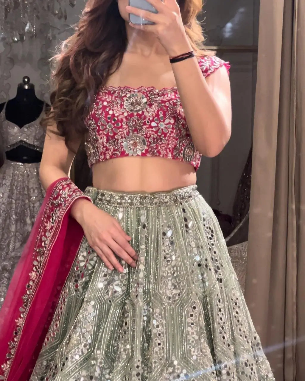 Grey And Pink Georgette Lehenga With Embroidery Coding Sequins Work