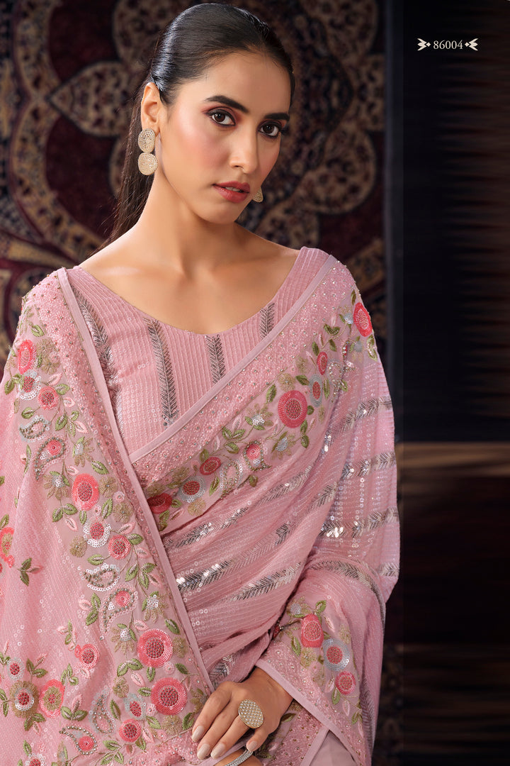 PINK GEORGETTE PARTY LOOK SAREE - qivii