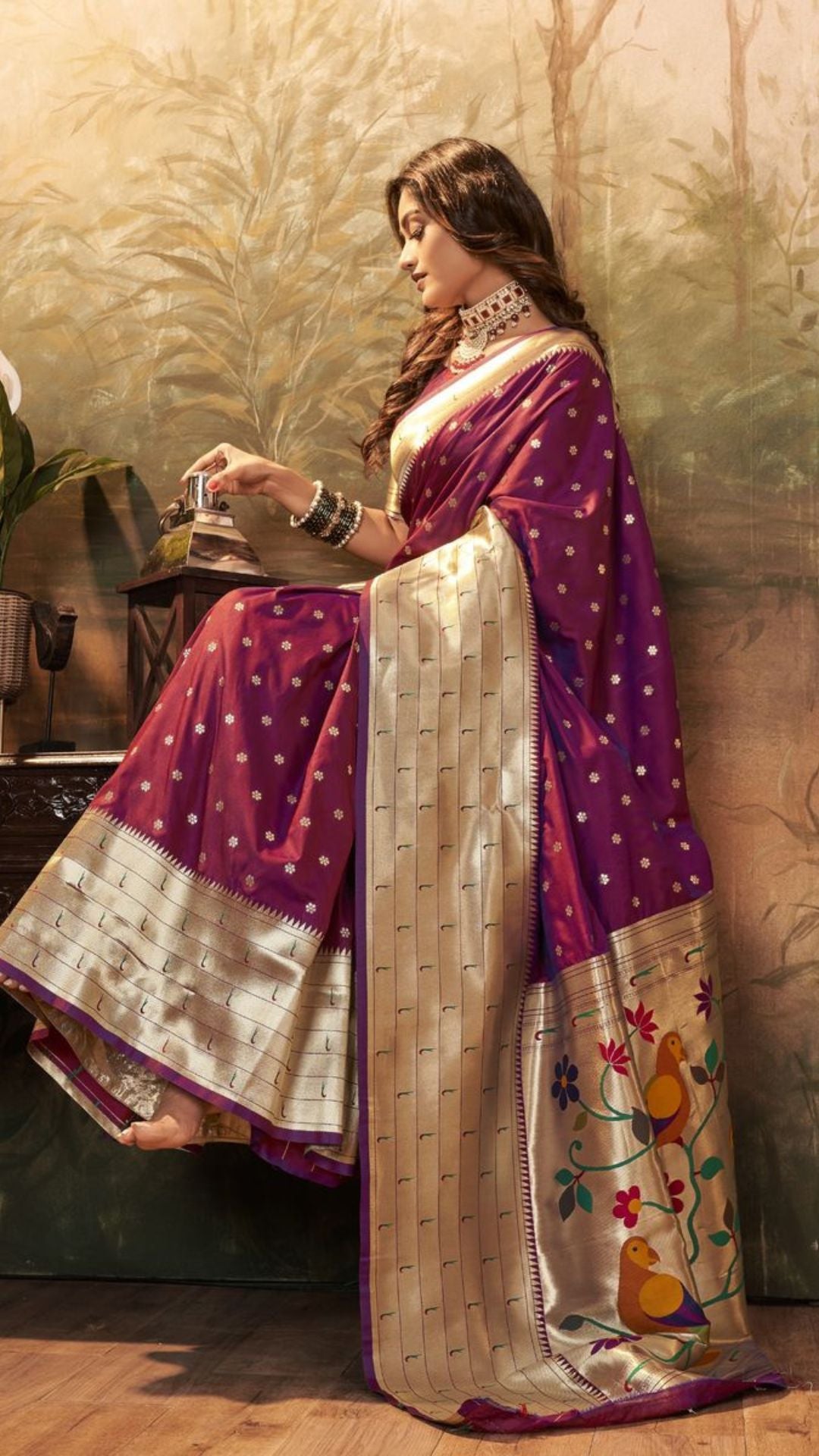 Purple Pure Paithani Silk Adorned With Gorgeous Paithani Woven Work Saree