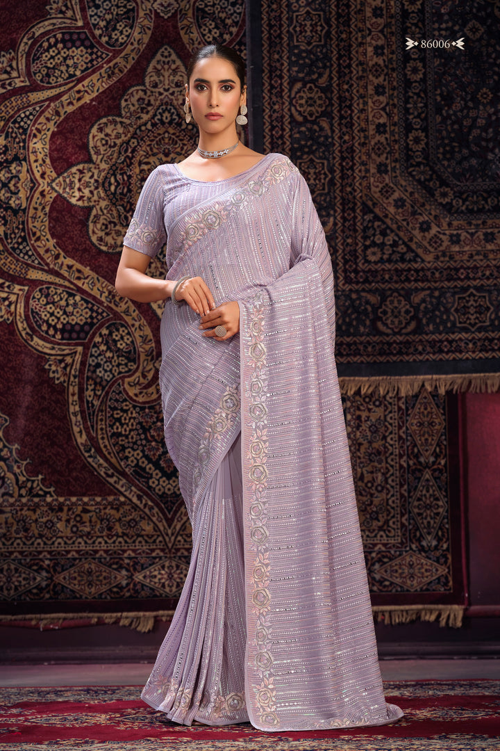 LAVENDER GEORGETTE PARTY LOOK SAREE - qivii