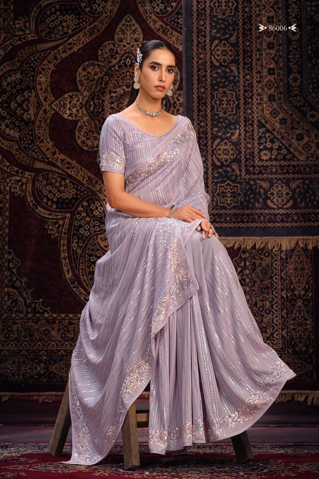 LAVENDER GEORGETTE PARTY LOOK SAREE - qivii