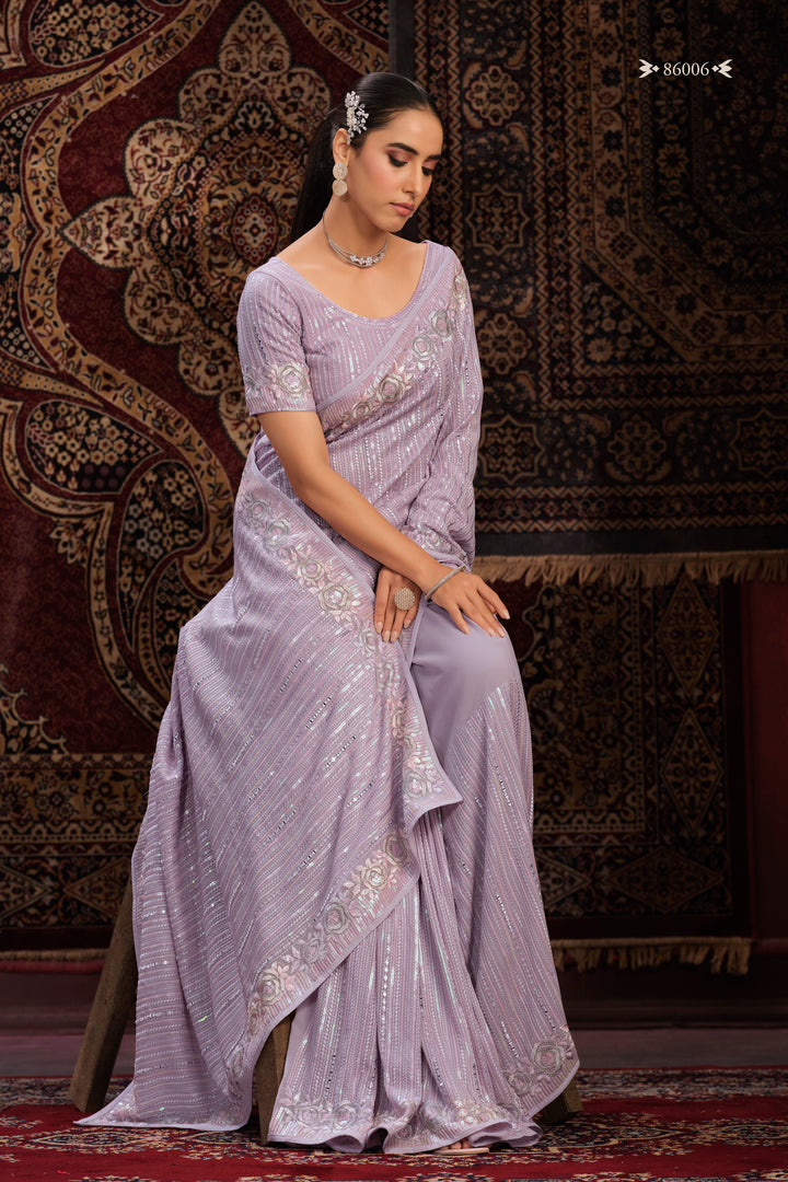 LAVENDER GEORGETTE PARTY LOOK SAREE - qivii