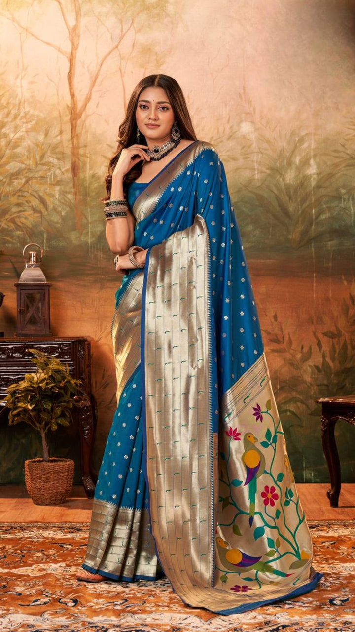 Blue Pure Paithani Silk Adorned With Gorgeous Paithani Woven Work Saree