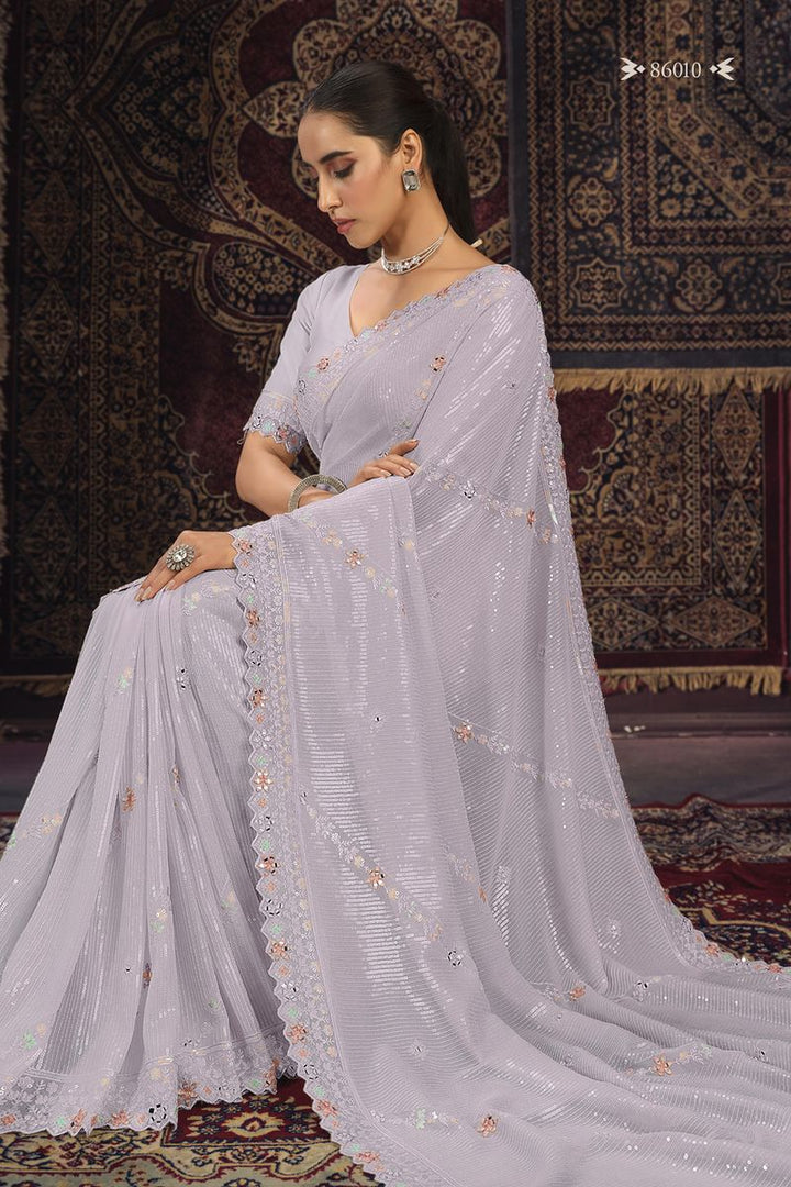 LAVENDER GEORGETTE PARTY LOOK SAREE - qivii