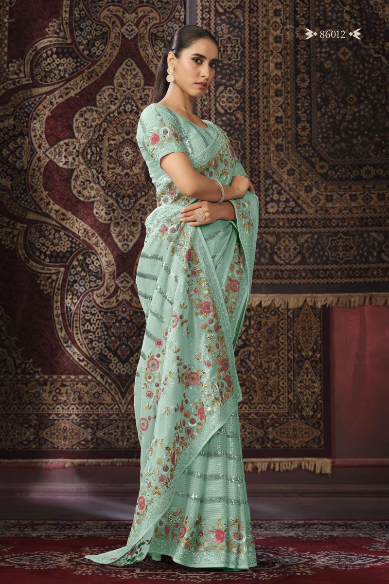 FIROZI GEORGETTE PARTY LOOK SAREE WITH ZARI WORK - qivii