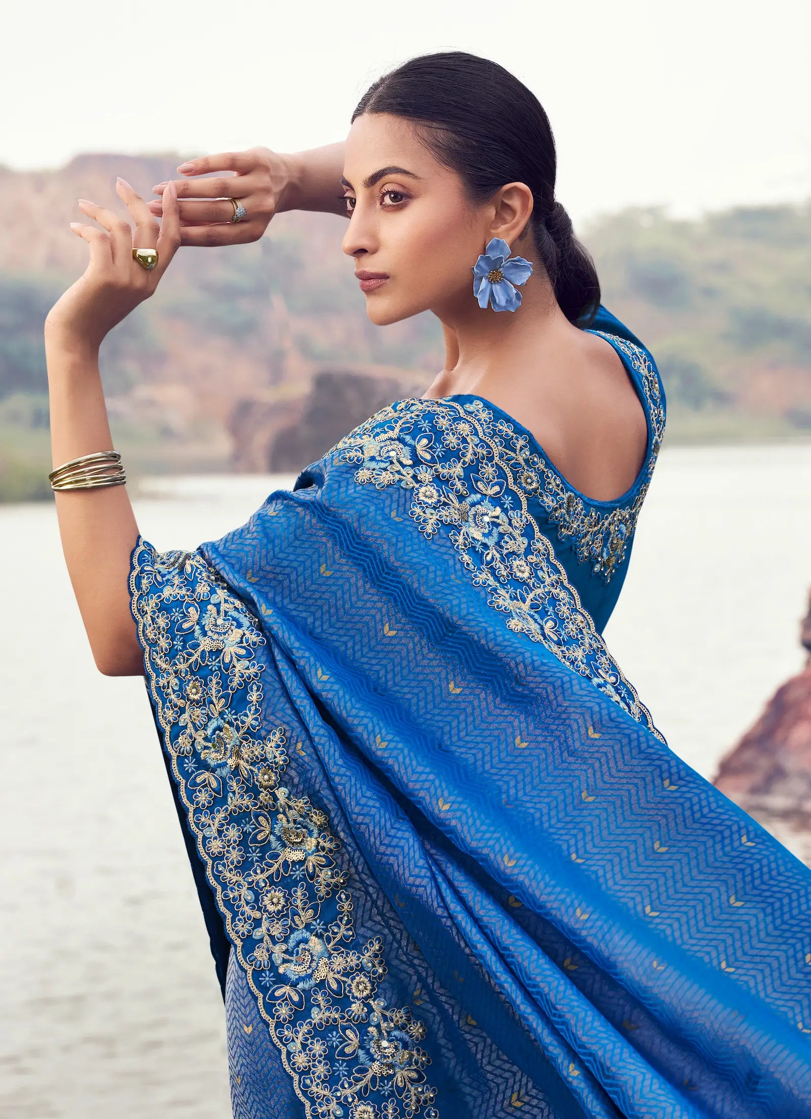 Royal Blue Silk Heavy Embroidery & Hand Work Saree