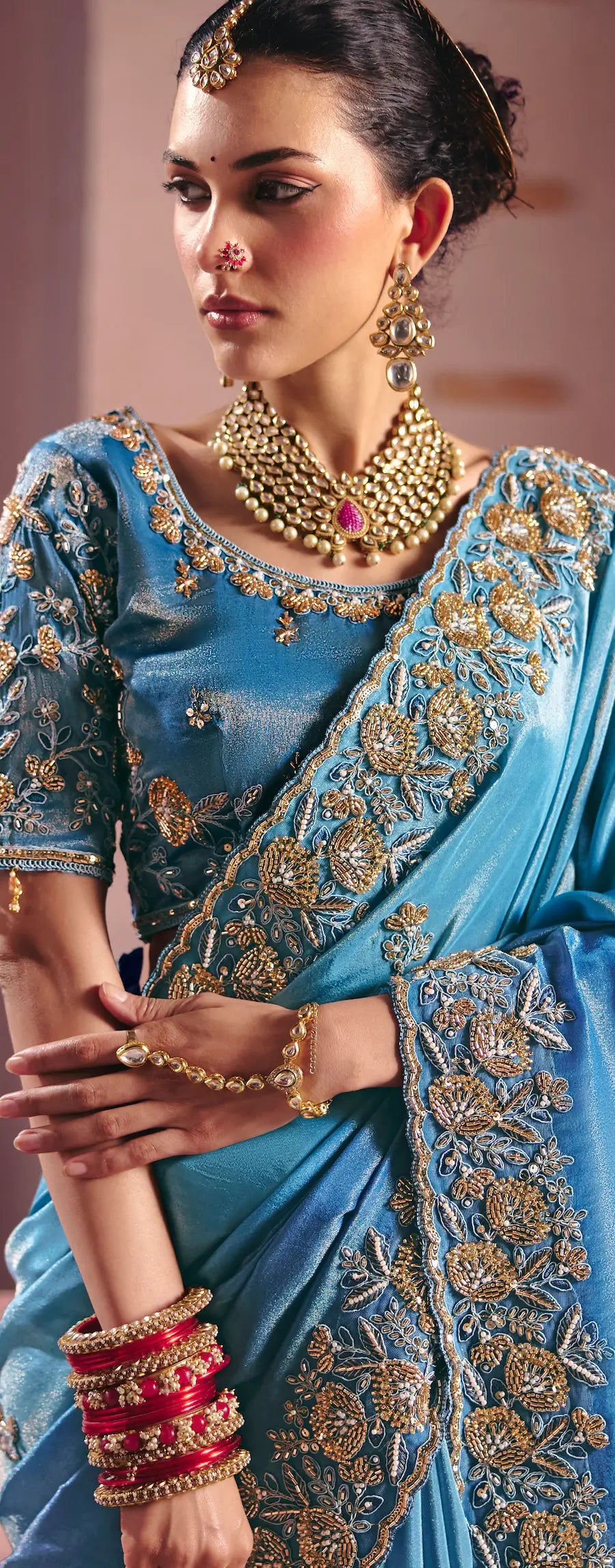 Shaded Blue Silk Heavy Embroidered Saree
