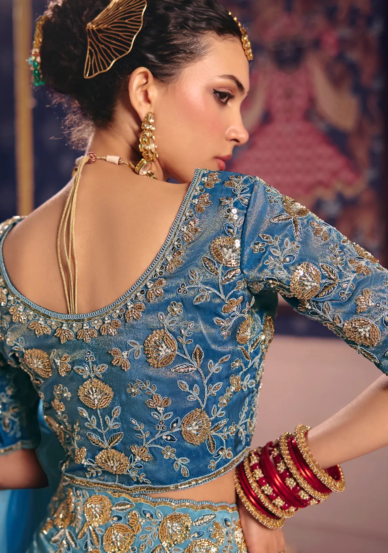 Shaded Blue Silk Heavy Embroidered Saree