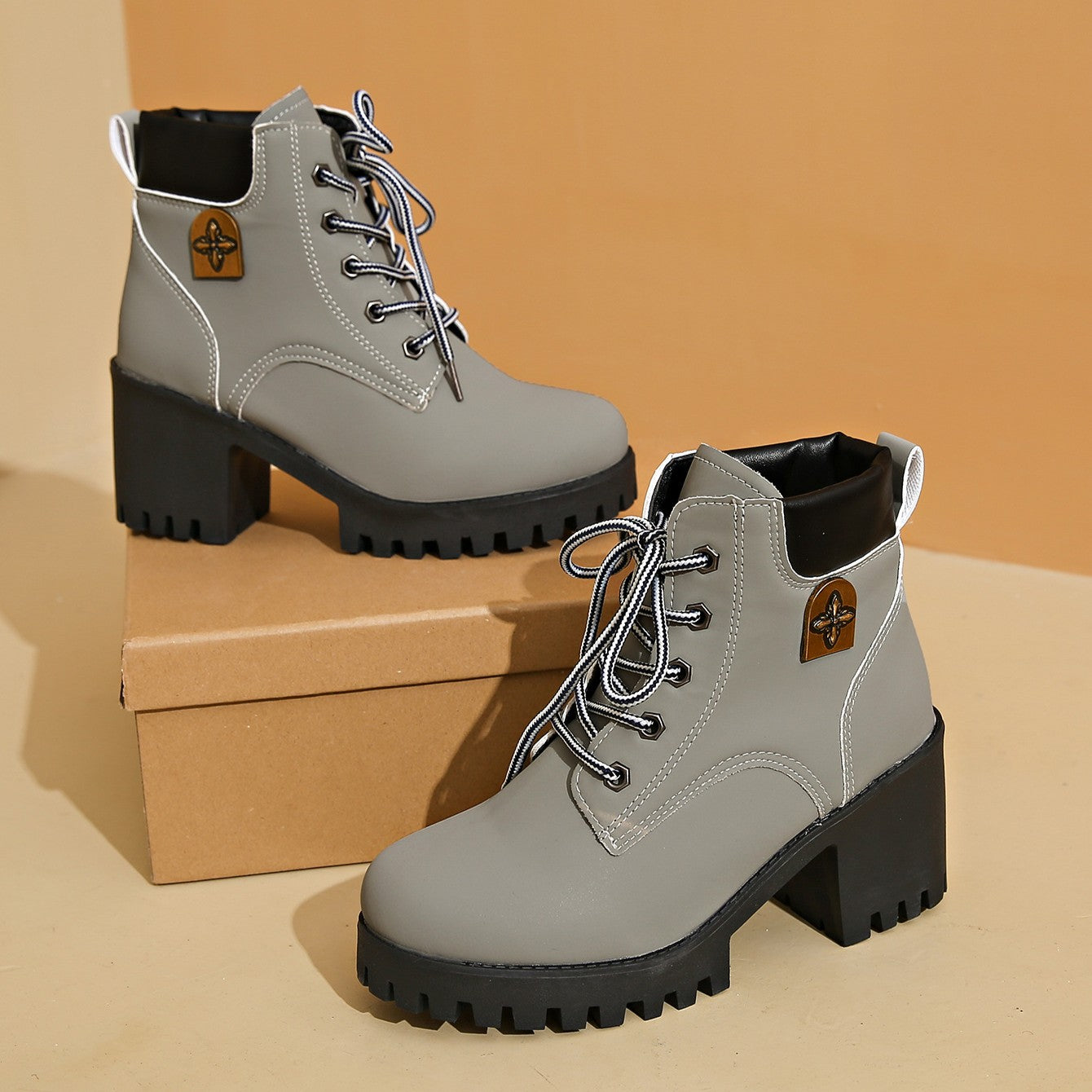 Women's Cowhide Metropolitan Combat Boot - Waterproof Block Heel Ankle Boots with Extended Sizes (US 4-10) & Commuter-Ready Traction