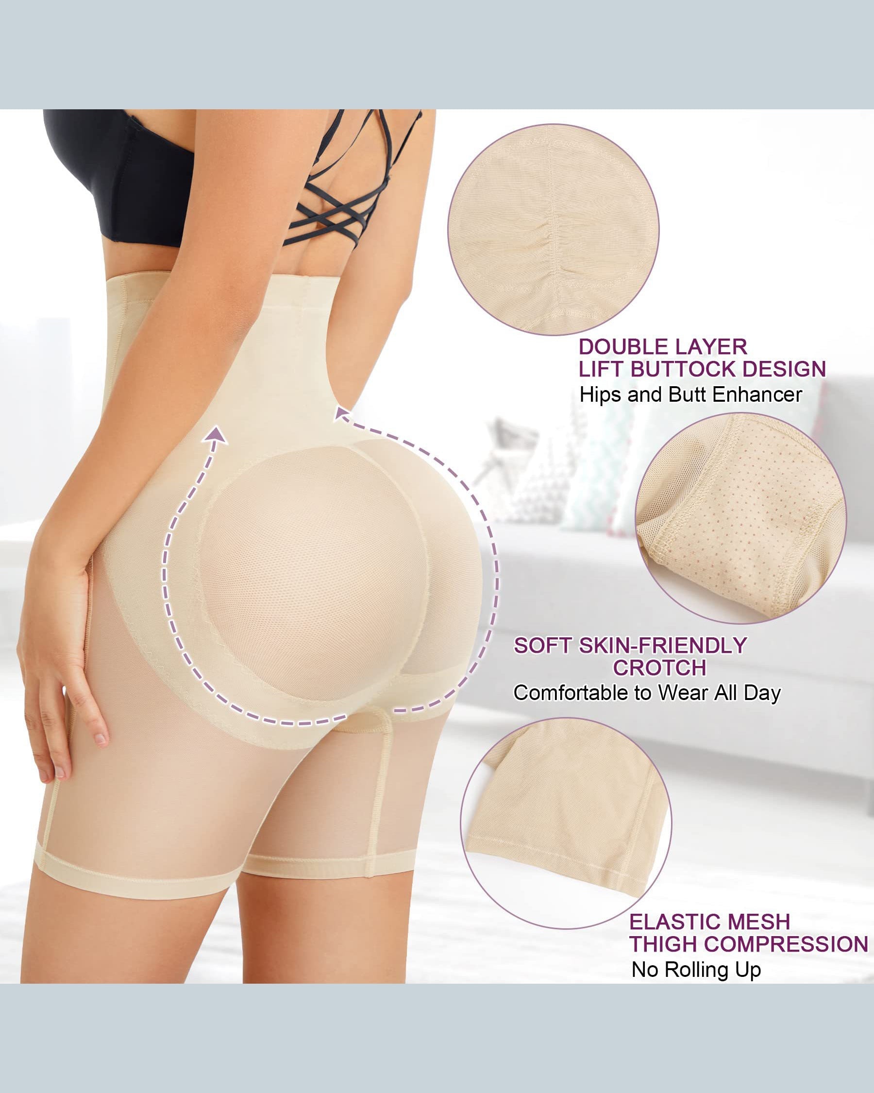 Double Tummy Control Faja Shorts High Waist Butt Lifter Thigh Slimmer Shaper Shorts  - By Qivii
