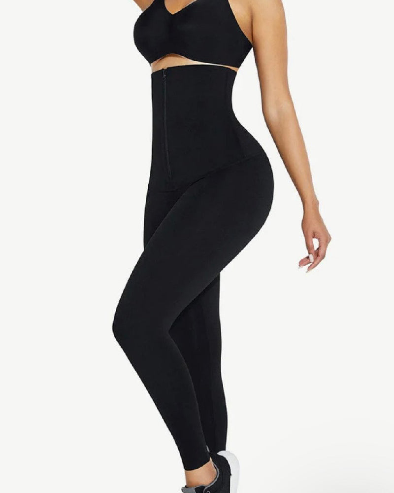 High Waist Trainer 2-In-1 Zipper Leggings Slim Fit Tummy Control Gym Pants  - By Qivii