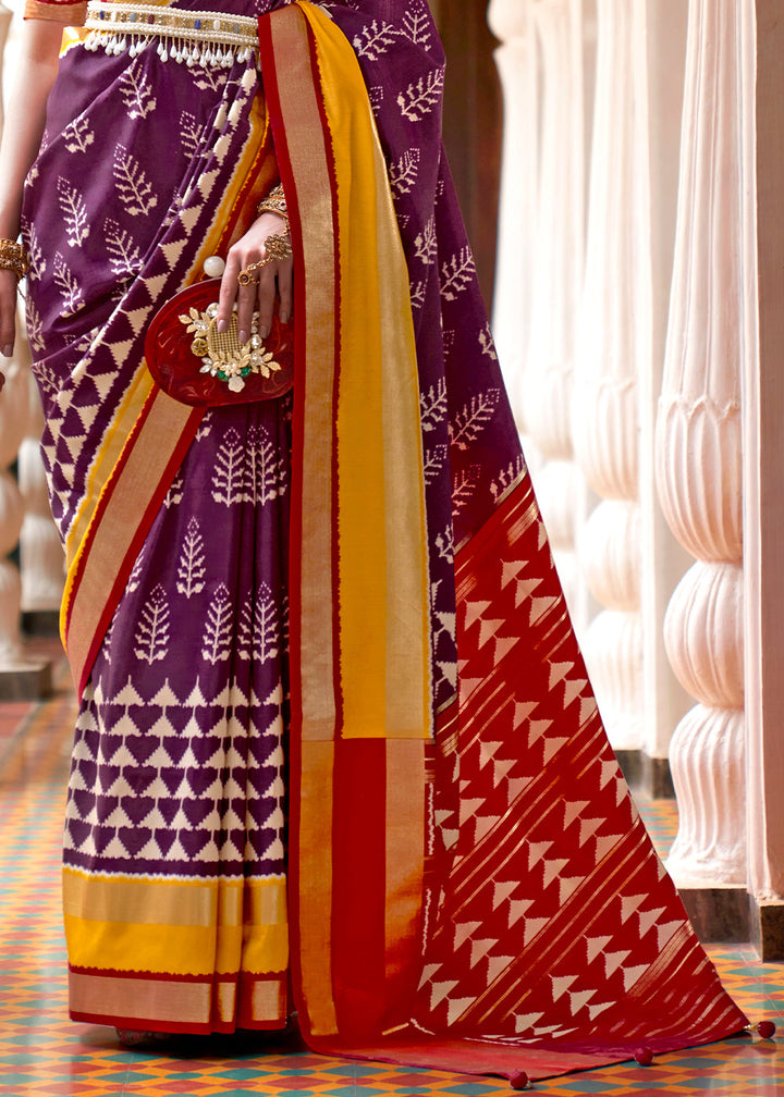 Purple & Red Printed Patola Silk Saree