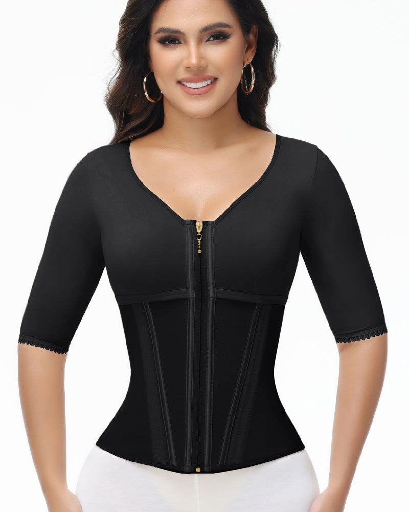 Shapshe® Fajas Colombianas High Compression Half Sleeves V Neck Waist Trainer