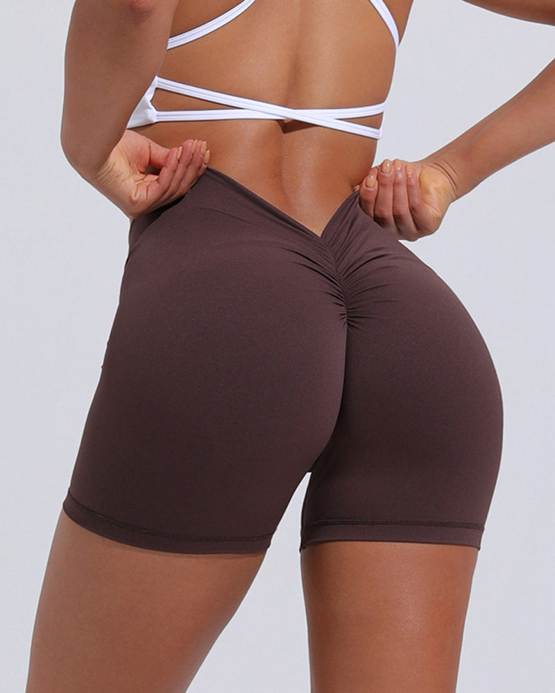 V Back Push Up High waist  hip lifting Workout Yoga Shorts  - By Qivii