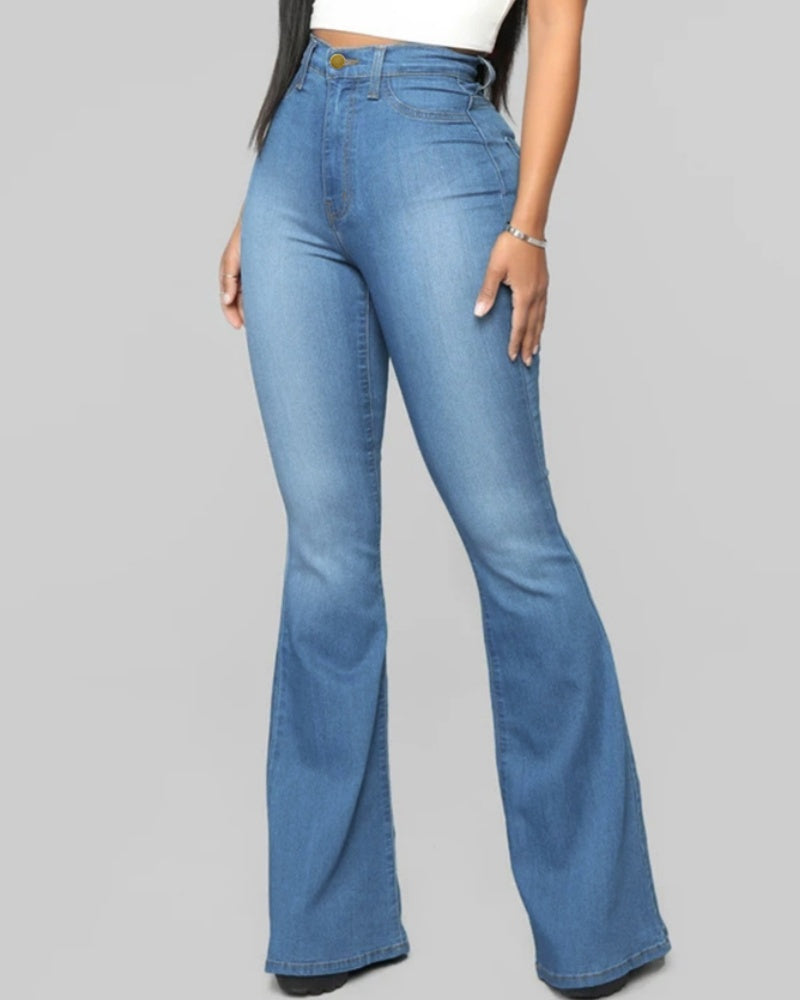 Fashion High Waist Hip Lift Slim Washed Flared Jeans  - By Qivii