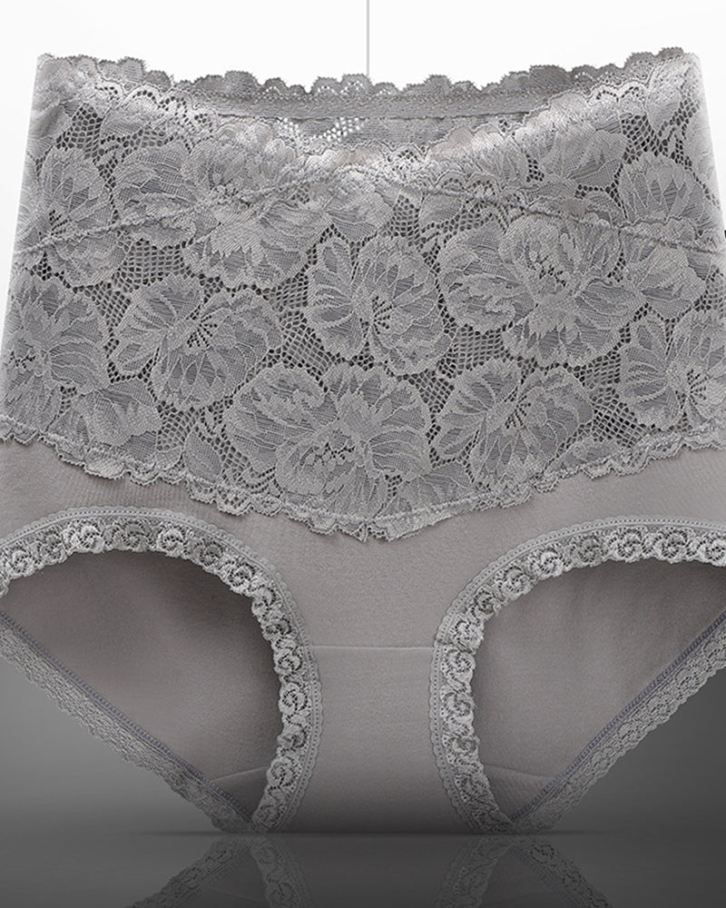 Women's V-shaped High Waist Floral Lace Briefs Sexy Tummy Control Soft Panties  - By Qivii