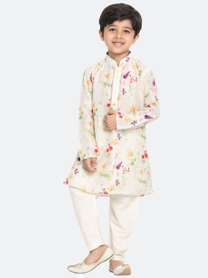 Vastramay Cotton Blend Multicolor-Base-Cream Baap Beta Kurta Pyjama Set