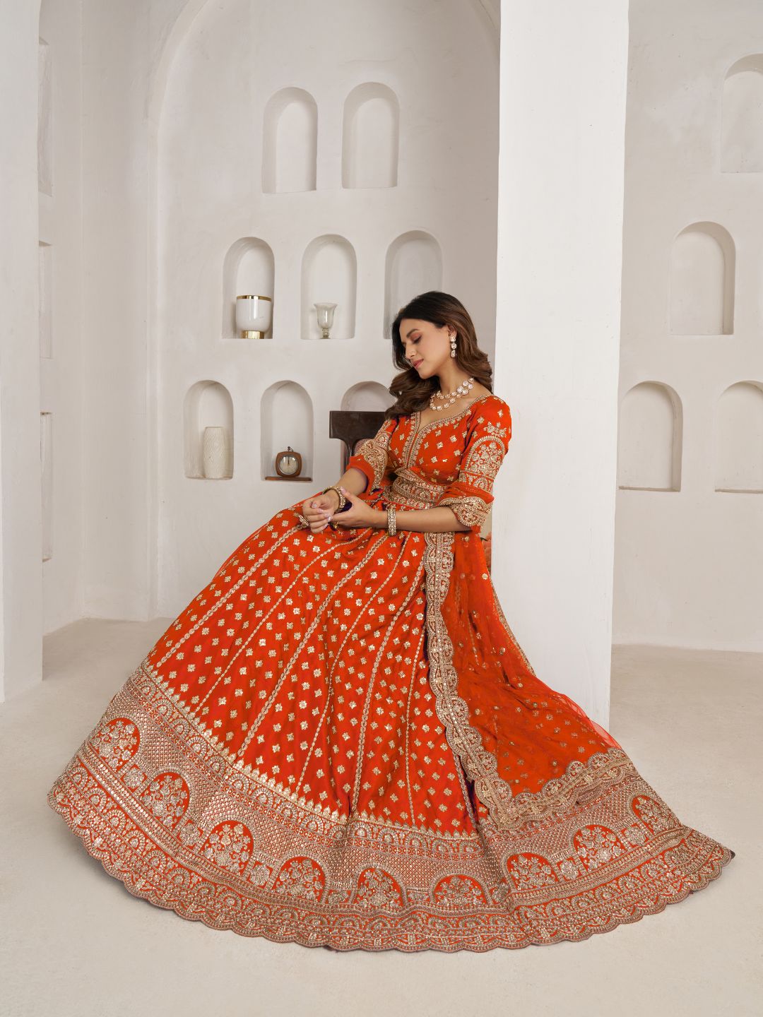 Trendy Rust Double Dupatta Bridal Lehenga Collection