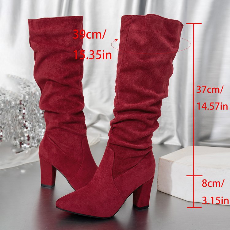 Women’s Suede ChunkyEdge Knee-High Boots – Pointed Toe Chunky Heel Tall Boots (US 4–10.5)
