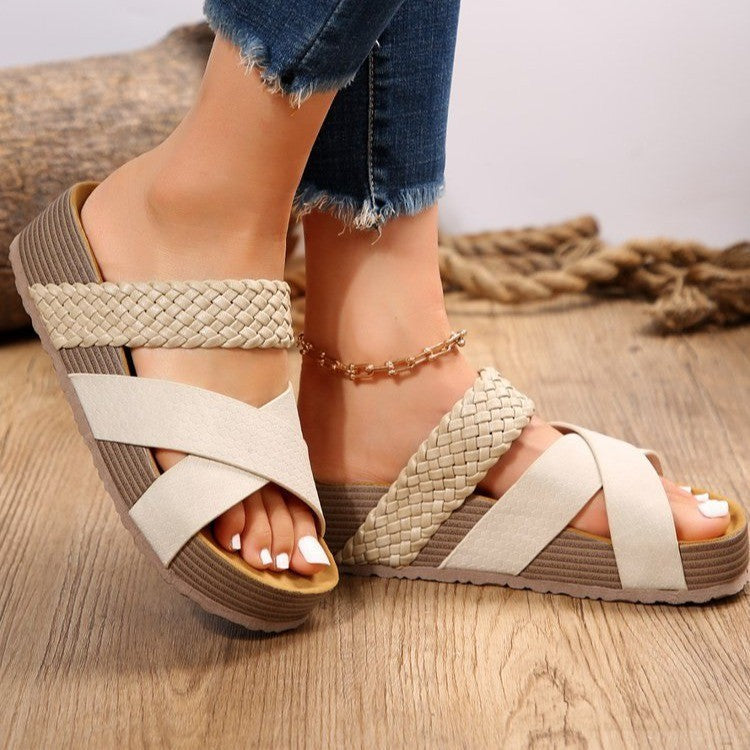 Women's Solara Woven Platform Sandals - Crisscross Strap Comfort Slides (US 4-10.5)