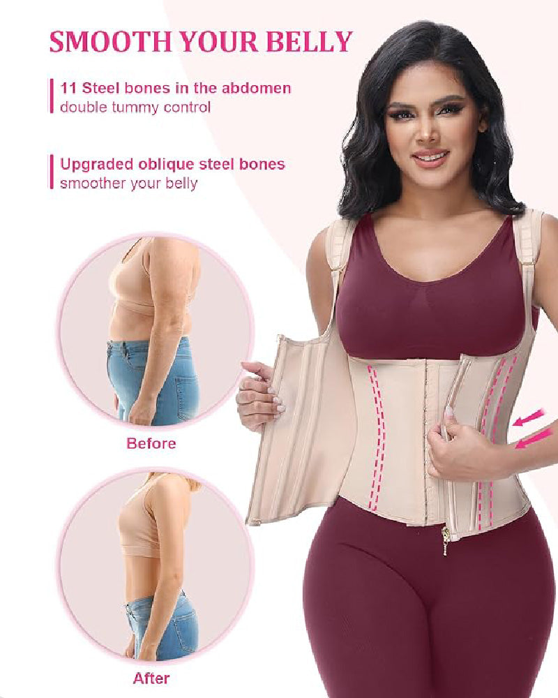 Waist Trainer for Women Body Shaper Corset Vest Tank Top with Steel Bones  - By Qivii