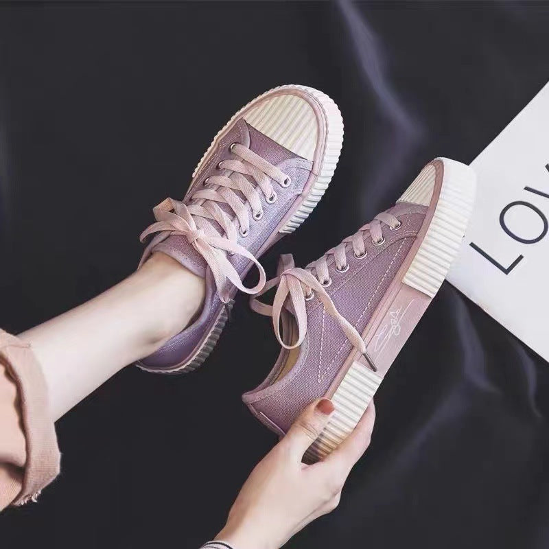 Women's Ravelle Contrast Stitch Sneakers - Chunky Low-Top Canvas Lace-Up Shoes (US 4-8.5)