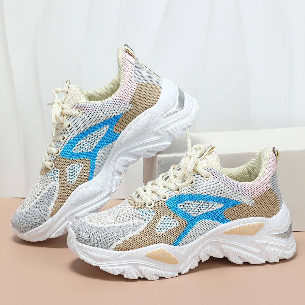 Women's Calyra Color-Block Knit Sneakers - Chunky Platform Walking Shoes with Pull Tab (US 4-11.5)