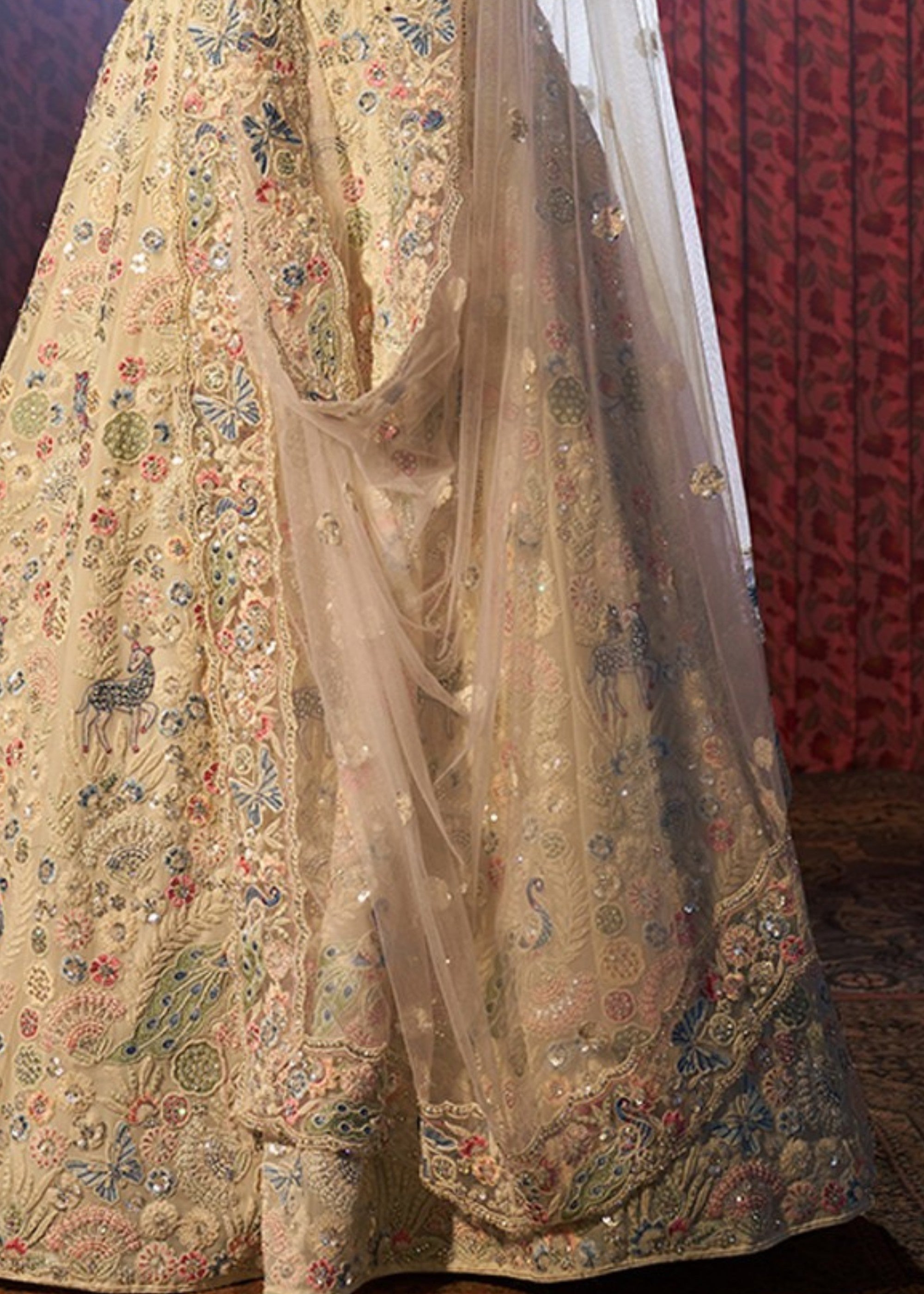 White Dori Sequins Thread work Georgette Lehenga | Ready To Wear - qivii