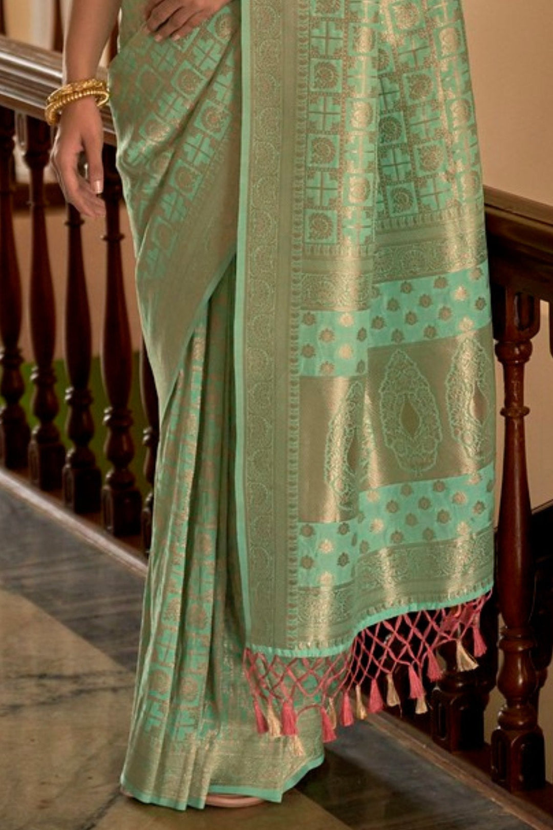 Thistle Green Zari Woven Banarasi Saree