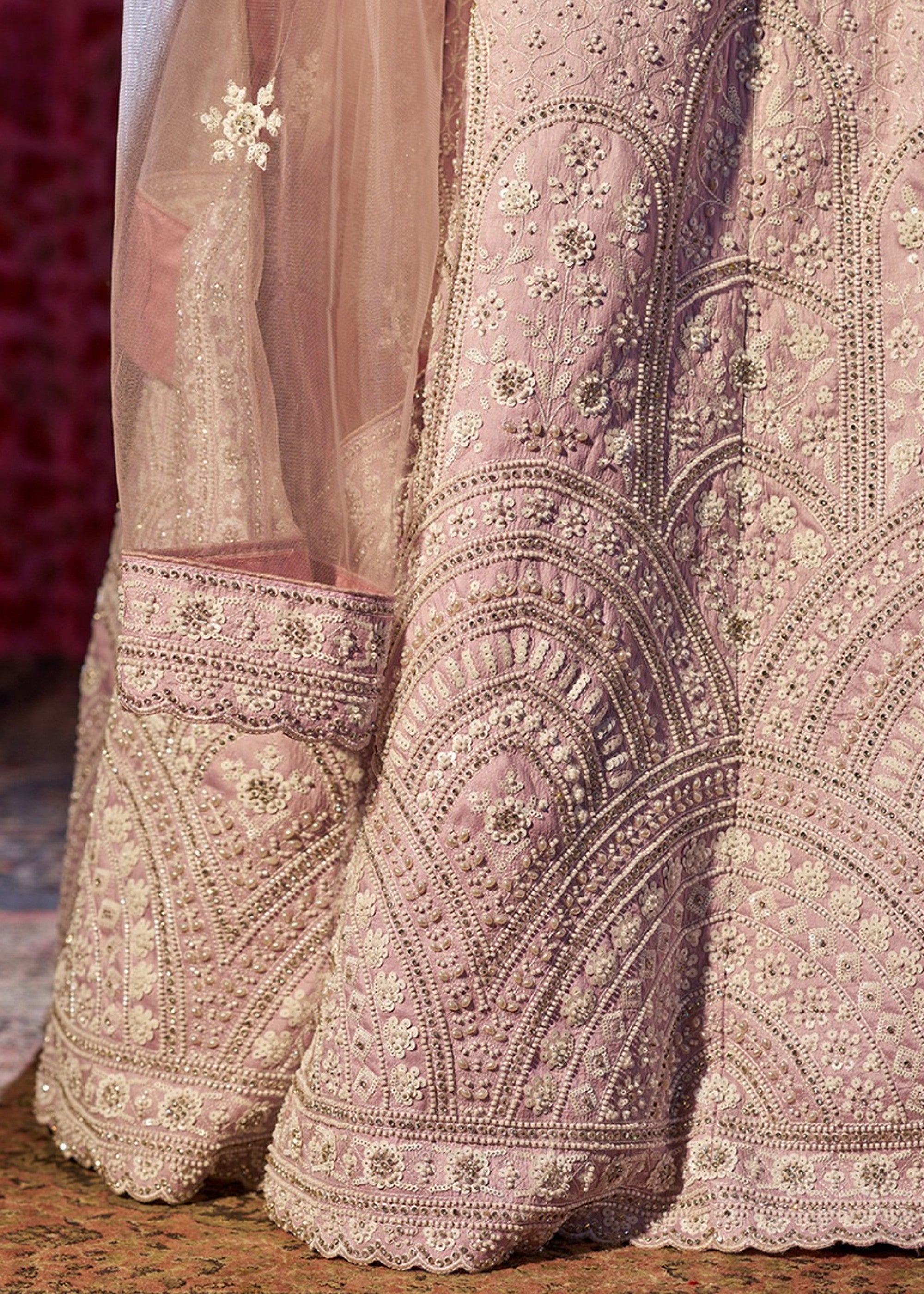 Lilac Thread Work Silk Lehenga | Ready To Wear - qivii