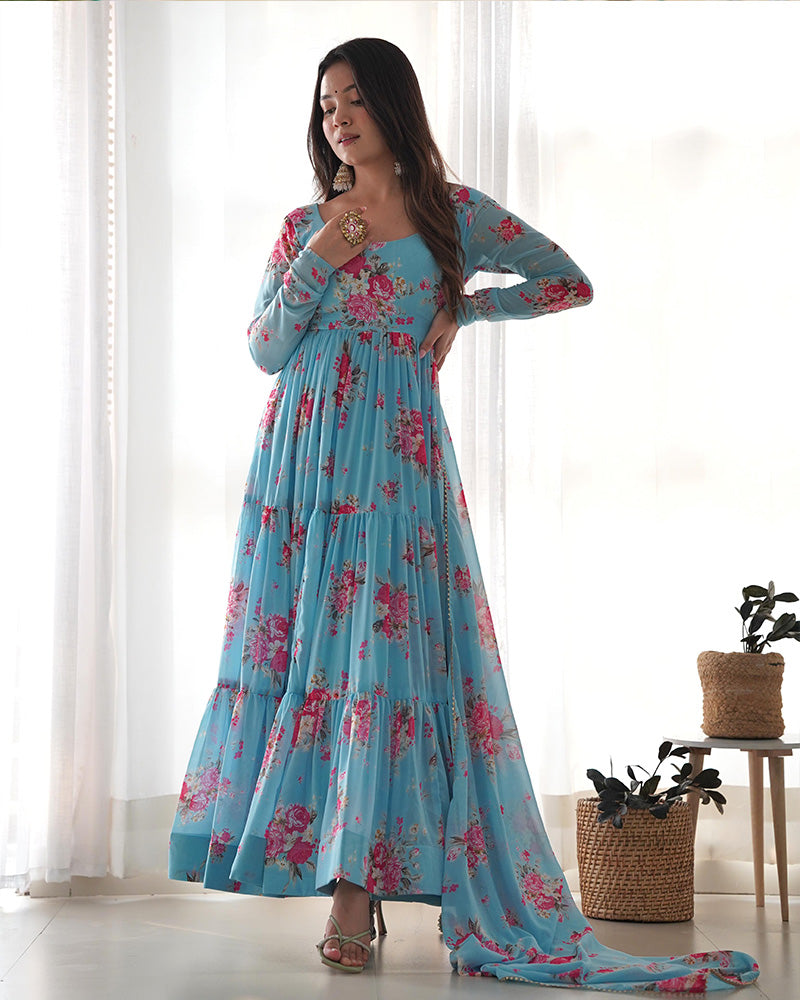  Qivii's sky blue Anarkali suit for a stylish look 