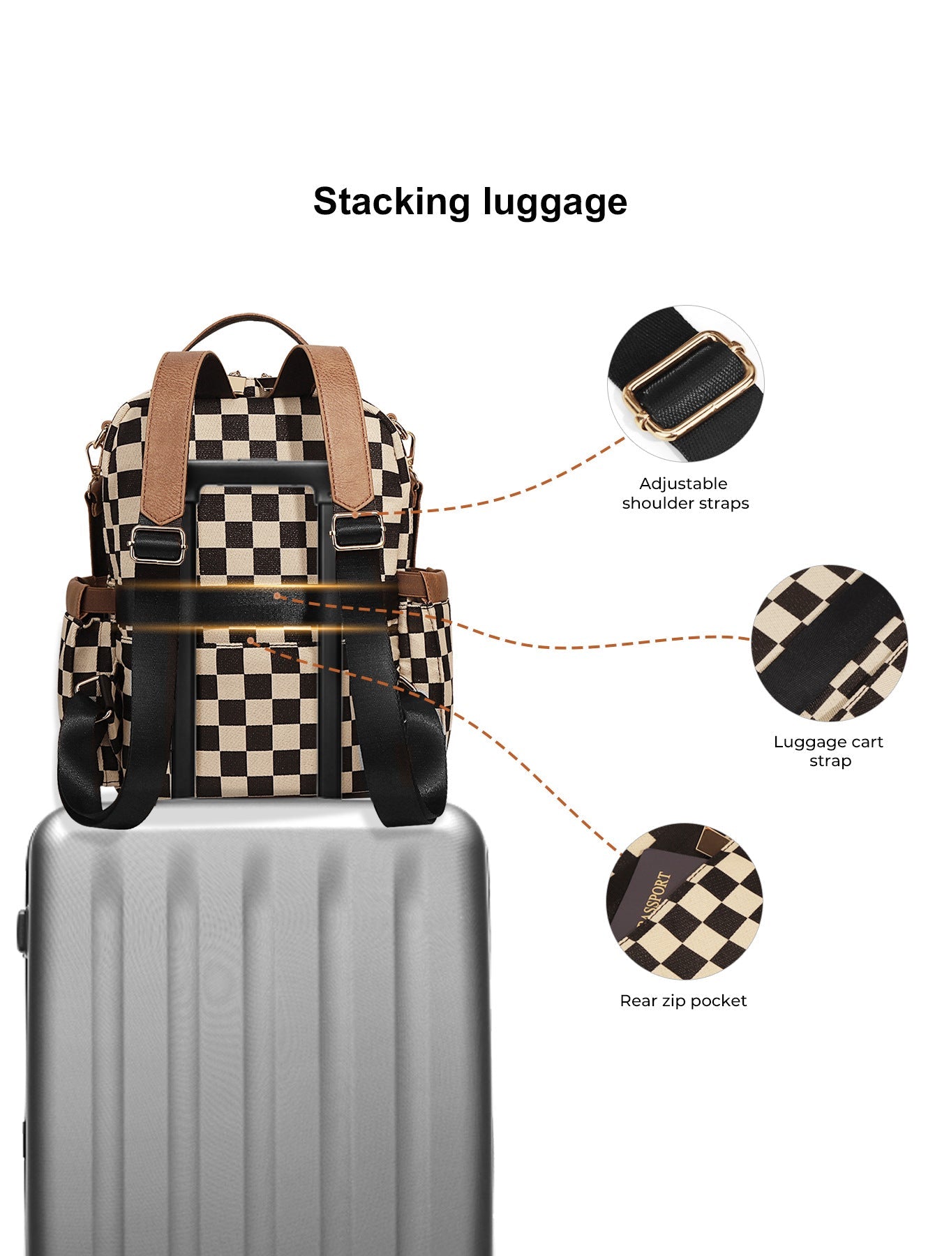 Ounamei Checkered Backpack Purse for Women | Anti-Theft Travel & Work Bag with Matching Pouch