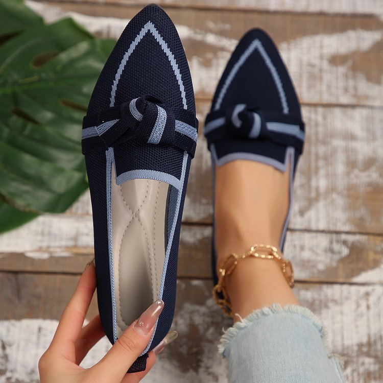 Women's Plus Size Knit Flat Loafers - Slip-On Bowknot Shallow Cut Lazy Work Shoes