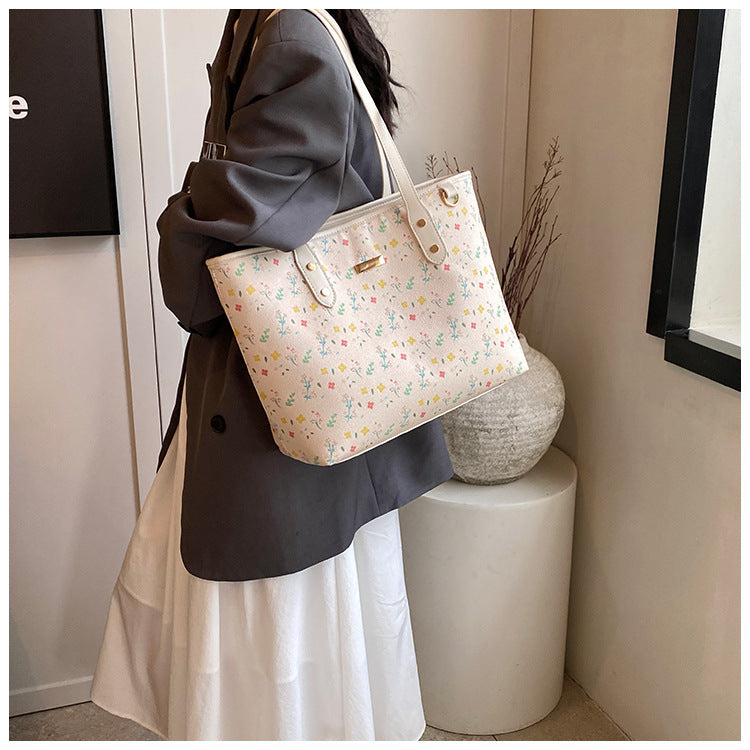 Women‘s Large Capacity Floral Tote Bag | Fashionable & Versatile Daily Commuter Shoulder Bag