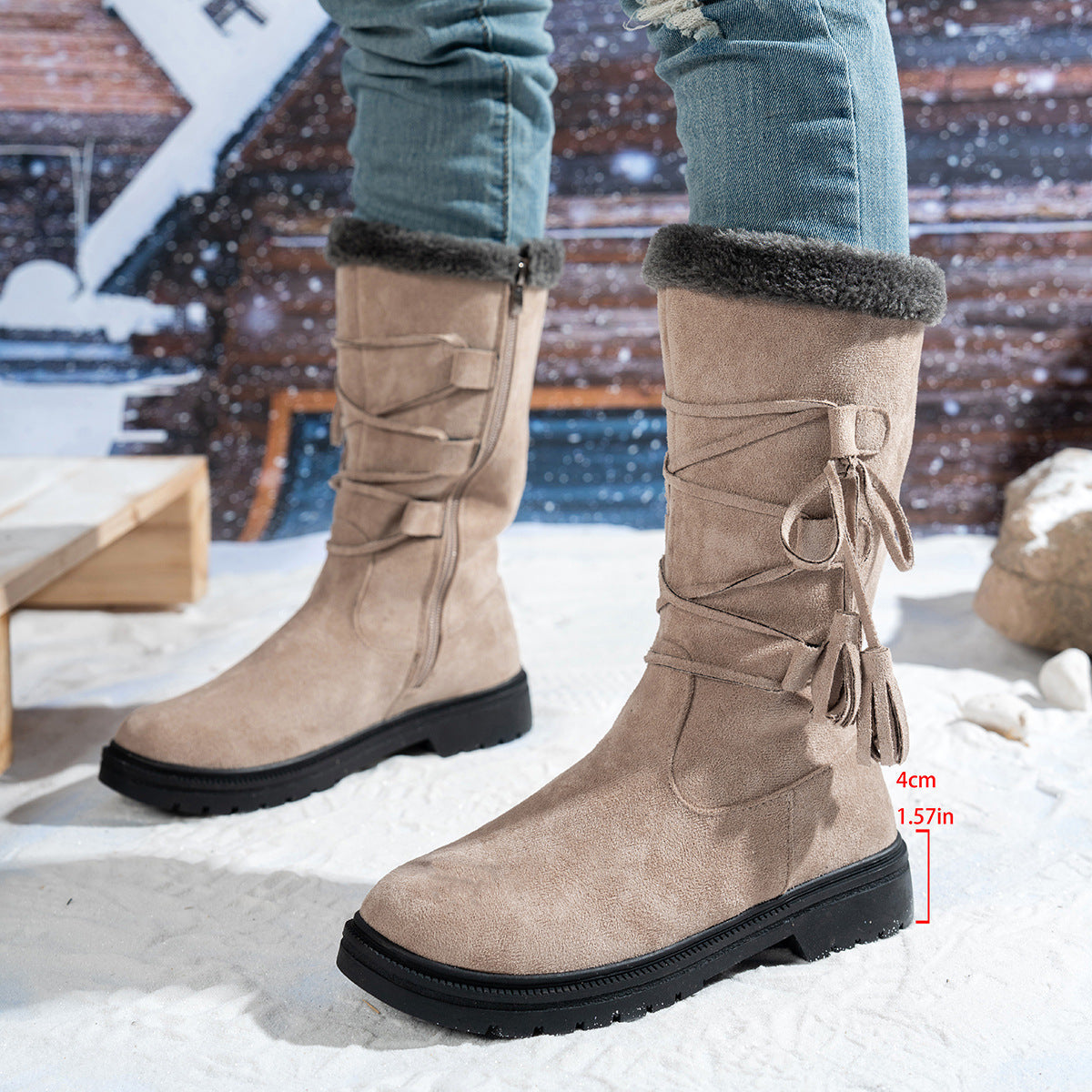 Women's Marlowe Fleece-Lined Mid-Calf Snow Boots - Lace-Up Winter Boots with Side Zip & Faux Fur Trim (US 5-10.5)