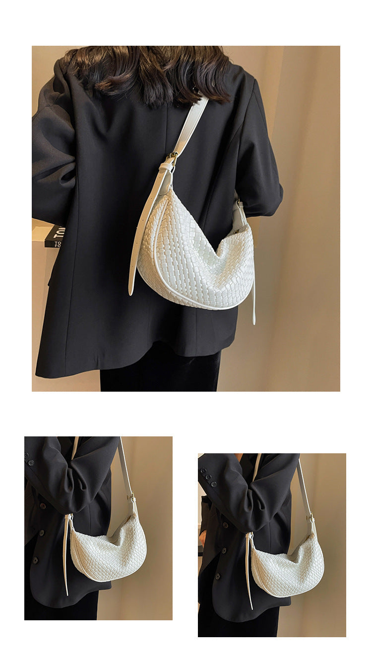 Women's Riviera Bias-Weave Crescent - Convertible Shoulder to Crossbody in French-Inspired Grain