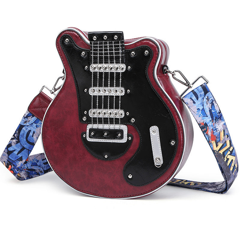 Women's Handmade Guitar-Shaped Shoulder Bag – Unique Bohemian Crossbody Purse, Vintage Creative Design Fashion Accessory