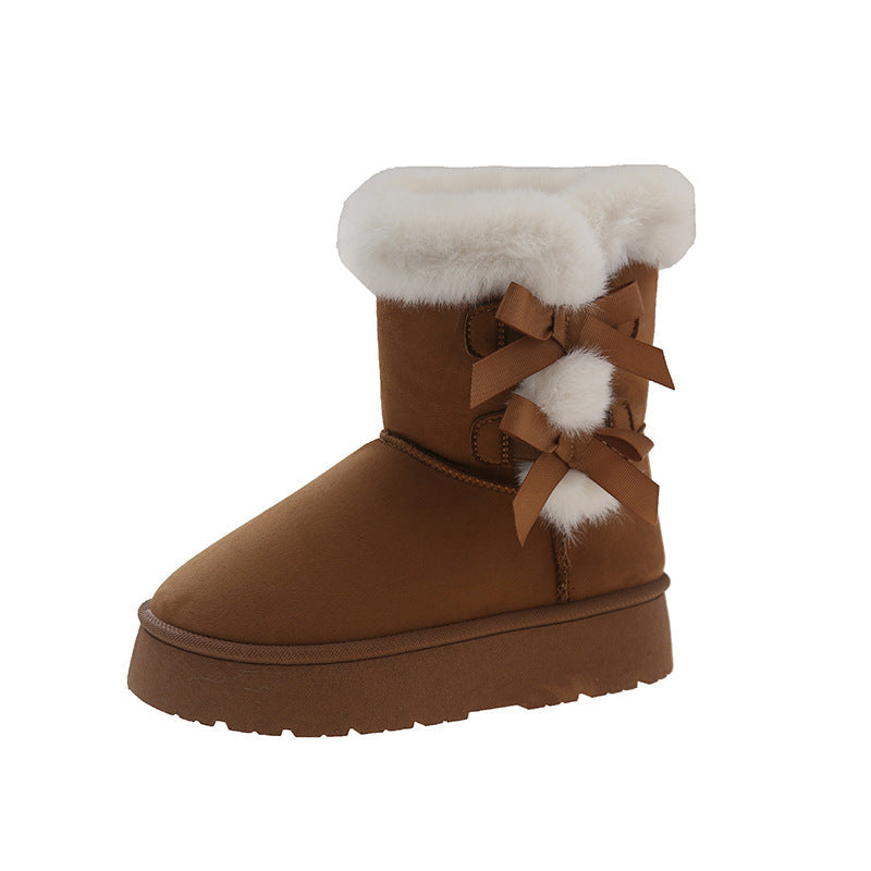 Women's Bow-Knit Cozy Winter Boots - Shearling Lined Chunky Platform Snow Boots (US 5-9.5)
