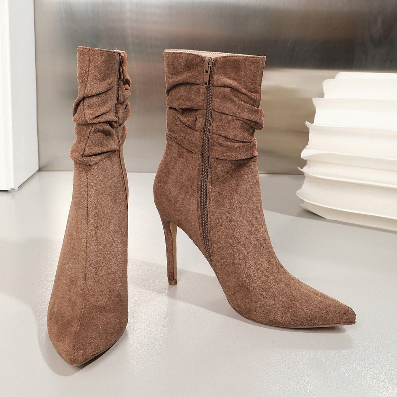 Women's Stiletto Heel Ankle Boots - Pointed Toe Suede Martin Boots (US 5-11)