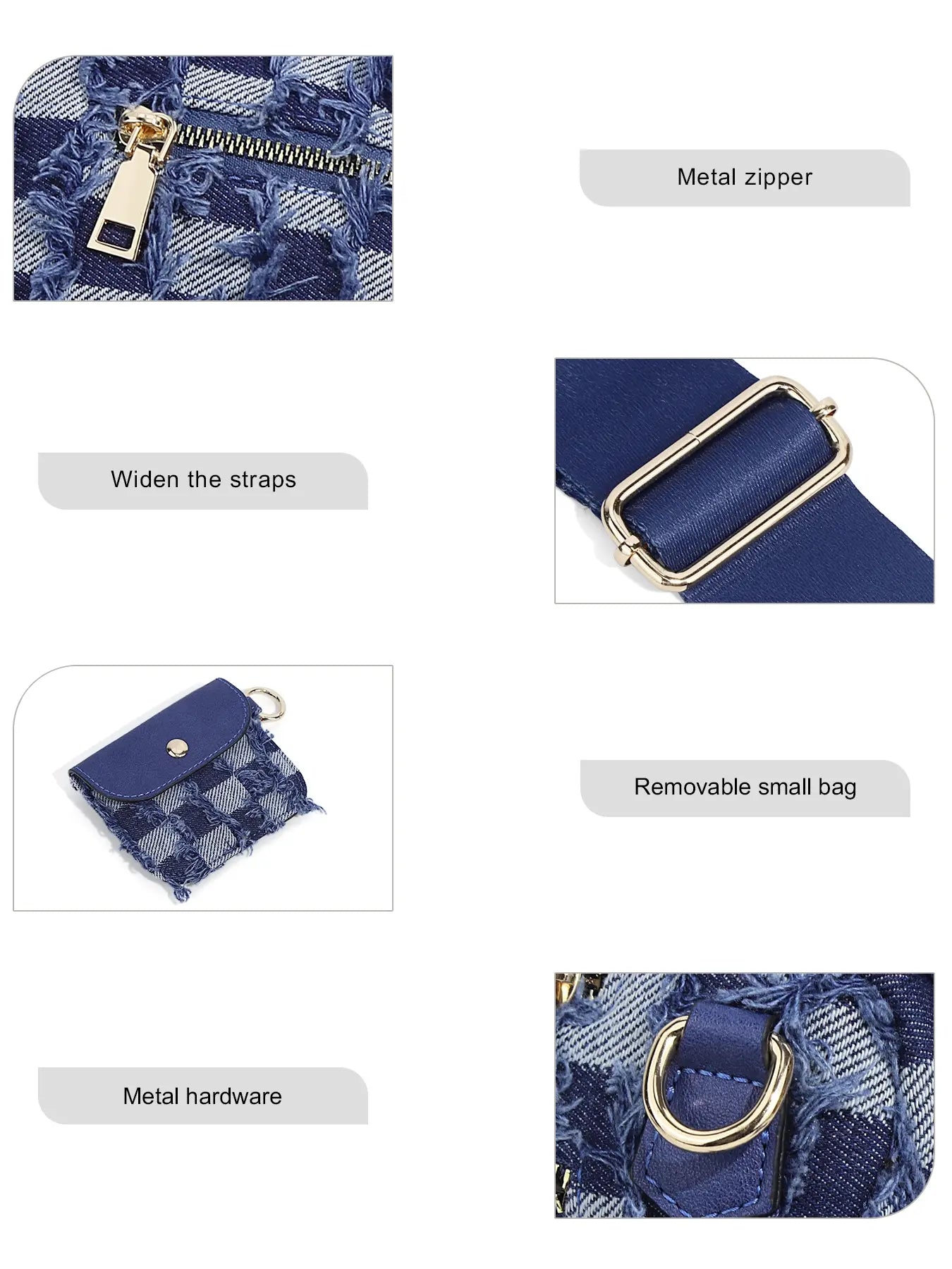 Ounamei Denim Checkered Crossbody Bag for Women | Large Capacity Sling Bum Bag with Mini Pouch
