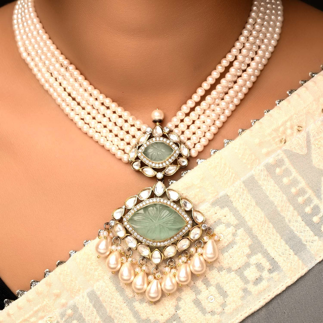 Rashida Mint Green Gold & Rhodium Plated Victorian Set