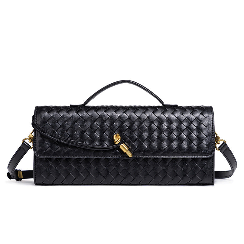 Women's Celestial Baguette Clutch - Kiss-Lock Woven Minaudière with Chain Strap