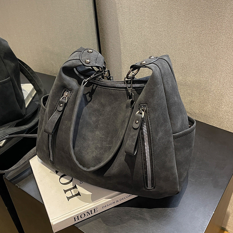 Women's Vintage Matte Motorcycle Tote Bag – Edgy Oversized Crossbody with Rugged Texture for College & Urban Commute