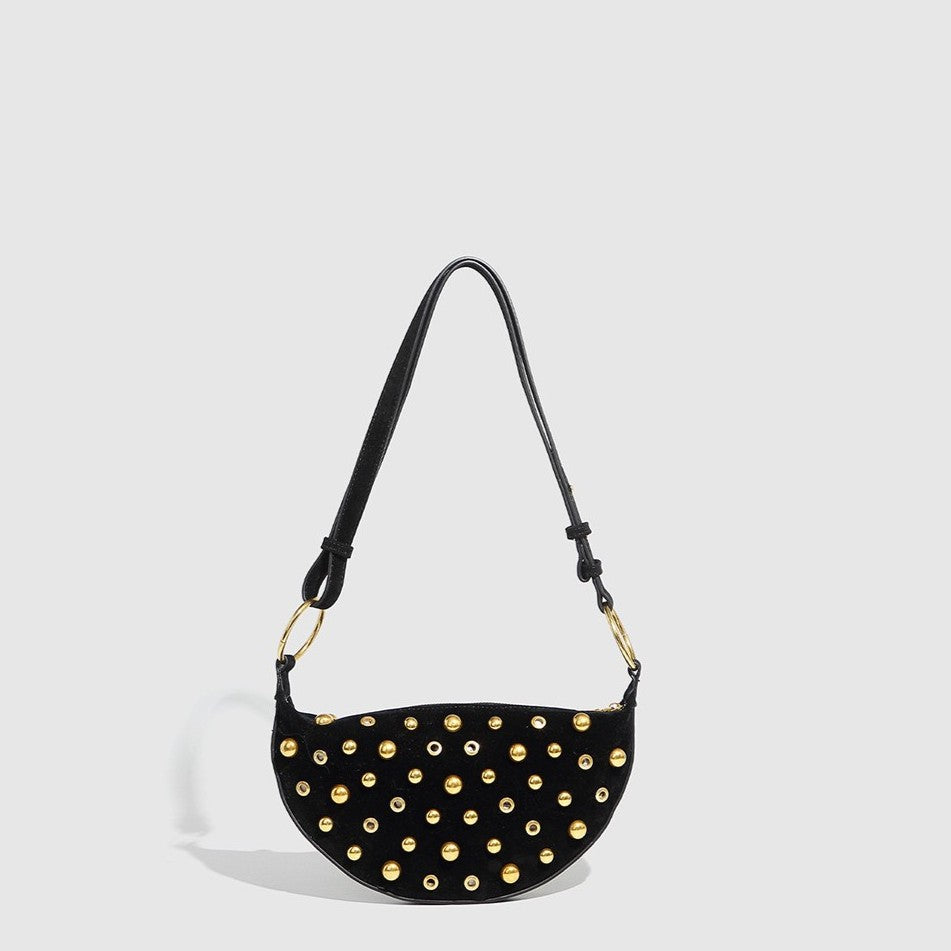 Women's Rebel Rivet Underarm Bag - Punk-Edge Mushroom Stud Shoulder Crossbody with Detachable Strap & Distressed Texture
