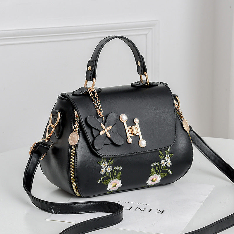 Women's Elegant Embroidered Flap Bucket Bag – Stylish Convertible Crossbody Shoulder Bag