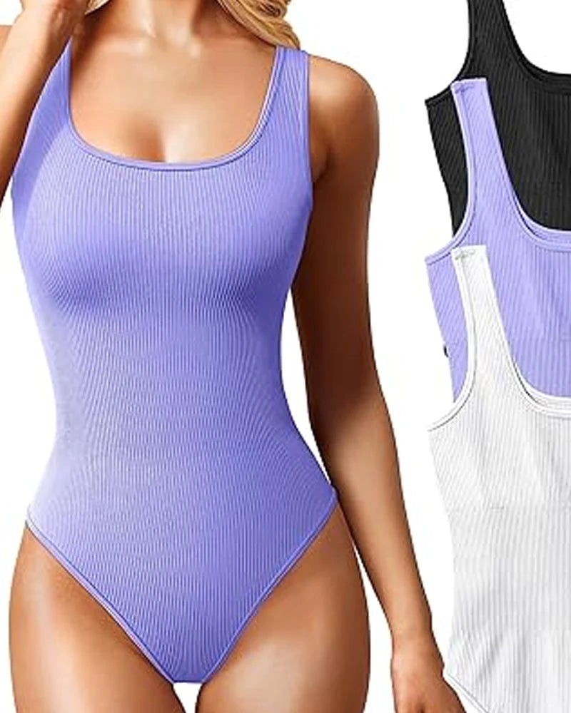 Women's Shapewear Bodysuits Sexy Ribbed Sleeveless Square Neck Tank Tops  - By Qivii