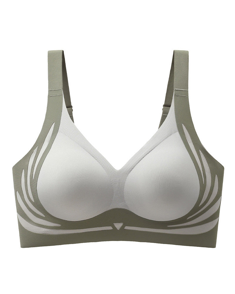 Seamless Contrast Color Wireless Soft Anti-sagging Push Up Sleep Bra  - By Qivii
